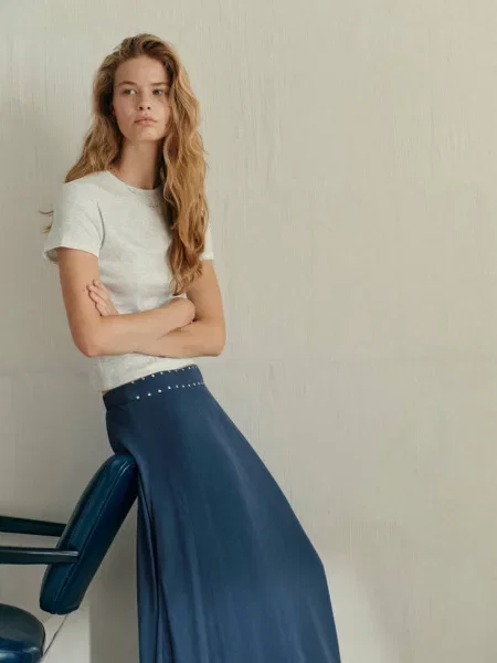 Spódnica z teksturą i ćwiekami Teen XS MANGO TEEN ciemnoniebieski