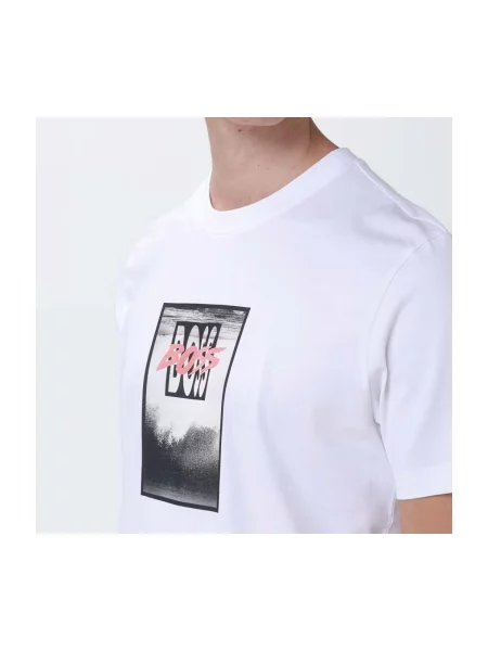 BOSS Tricou roz / negru alb