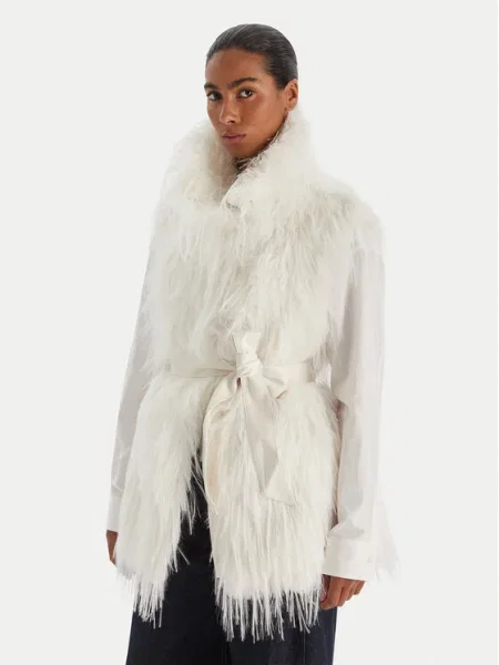 PINKO Кожено палто бял