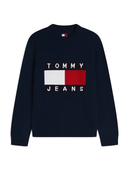 Tommy Jeans Pulover albastru închis / roșu alb