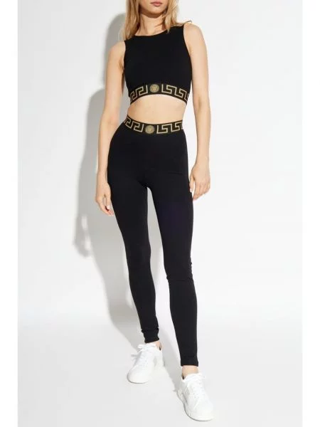 Top Versace z nadrukiem o krotszym kroju czarny