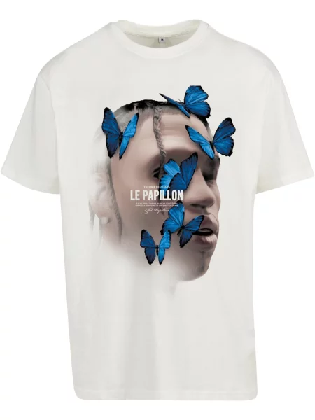 MT Upscale Tričko Le Papillon azurová / šedobéžová / černá bílá