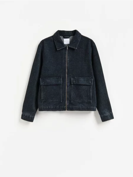 Reserved Geacă din denim cu guler metalizat albastru