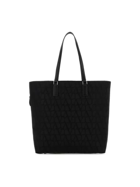 Lniana torba Valentino Garavani czarna