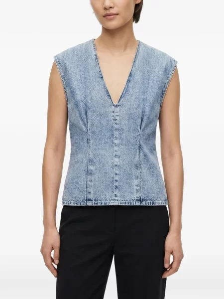 Top Rag & Bone cu decolteu în V albastru