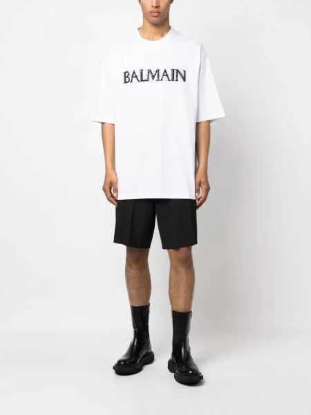 Marškinėliai Balmain su kristalais balta