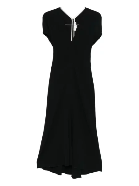 Rochie midi Victoria Beckham cu decolteu în V până la genunchi de costum negru