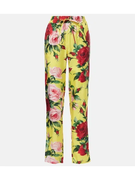 Pantaloni Dolce&gabbana de mătase cu model floral galben