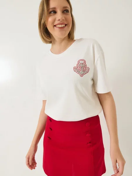 Bianco Lucci Tricou gri deschis / roșu bordeaux alb