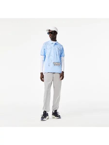 Lacoste Koszulka Polo Z Nadrukiem Z Organicznej Bawełny Piqué niebieska