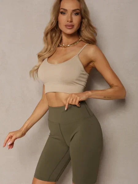 Închis Pantaloni Scurți Colanți Talie Înaltă Nanestia verde