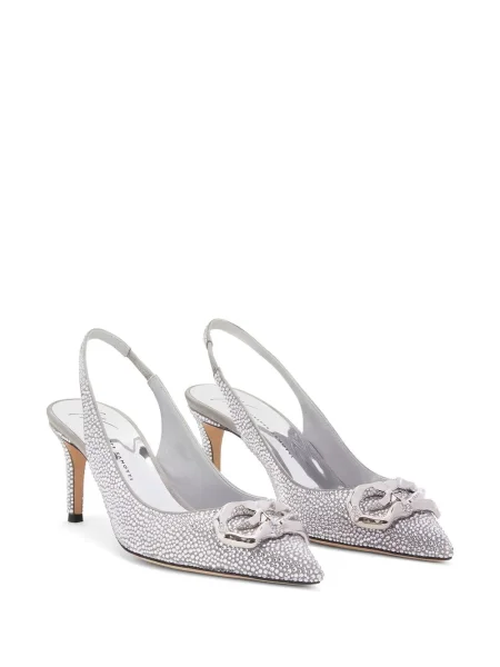 Pantofi cu toc Giuseppe Zanotti slingback de cristal argintiu