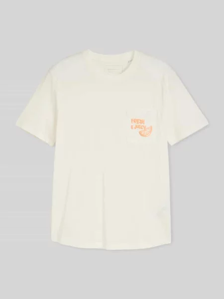 T-shirt o kroju regular fit z czystej bawełny Tom Tailor Denim biała