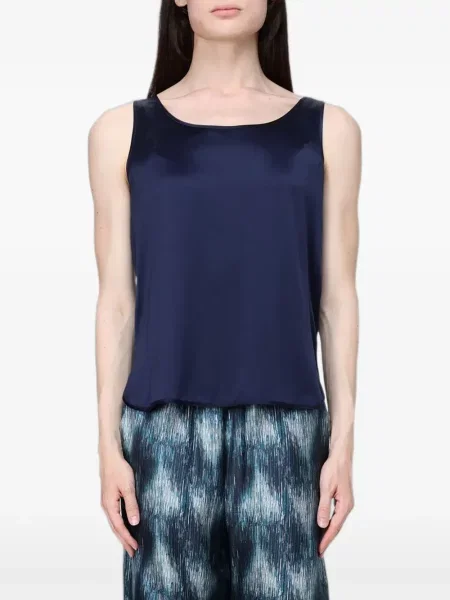 Top Max Mara din satin fără mâneci albastru