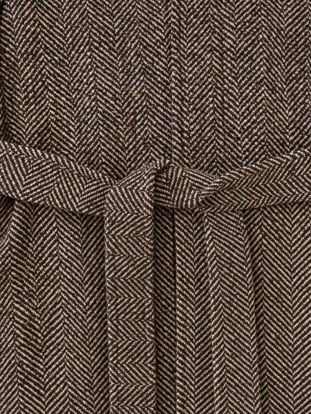 Cu centură palton Tagliatore cu model herringbone maro