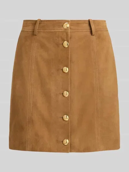 Spódnica mini ze skóry koziej welurowej z ozdobnymi Lauren Ralph Lauren