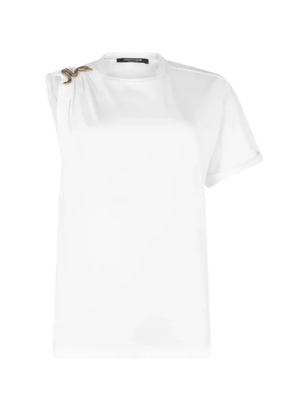 Koszulka Roberto Cavalli asymetryczna w wężowy wzór biała