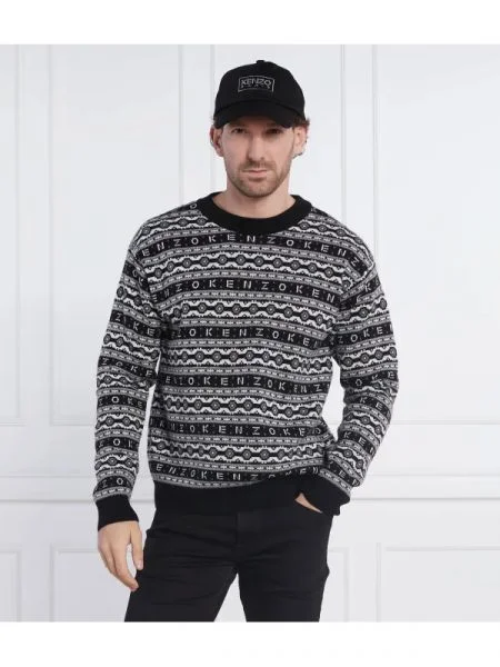 Kenzo de lână pulover jacquard regular jumper negru