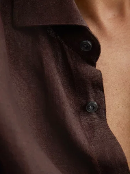 Reiss Lněná Košile Extra Slim Fit tmavě hnědá