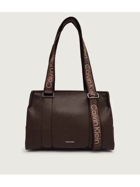 Geantă shopper Calvin Klein cu bretele din piele maro
