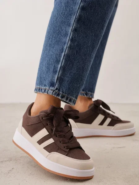 Sneakers Basic cu dungi laterale Adila maro
