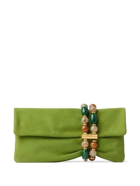 Geantă plic Jimmy Choo din piele de căprioară verde
