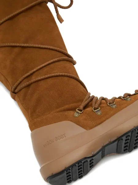 Botine Moon Boot cu șireturi din piele de căprioară maro