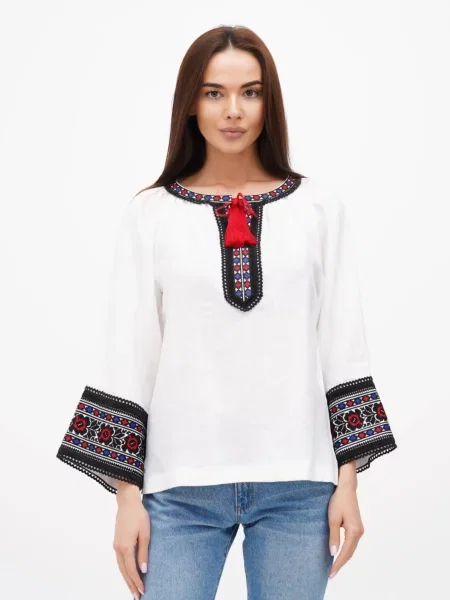 Лляна Вишита сорочка Golden Trinity білий