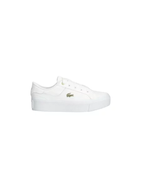 Top Lacoste skórzany na platformie z logo biały