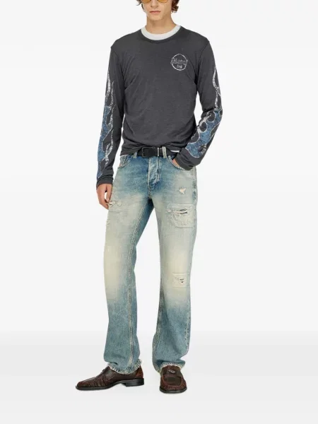 Lung tricou Diesel cu imagine din jerseu gri