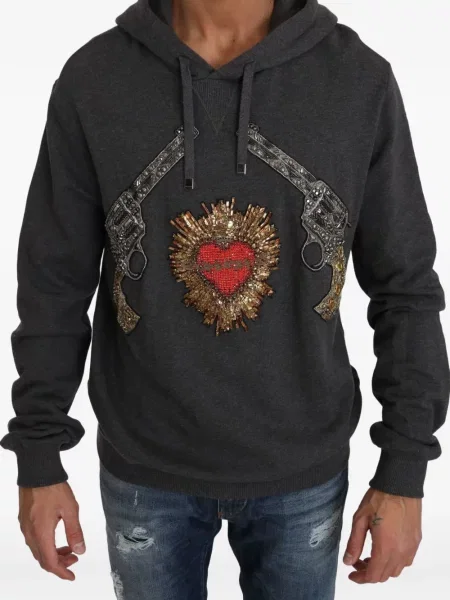 Hanorac cu glugă Dolce & Gabbana cu broderie gri