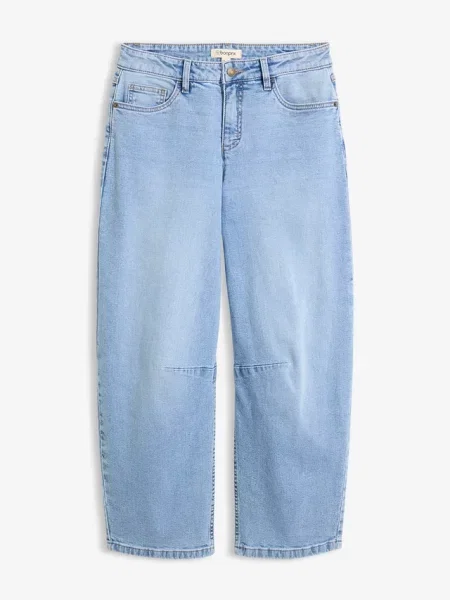 Jeansy typu barrel mid waist niebieskie