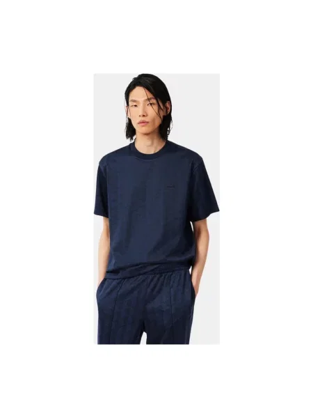 T-shirt o kroju classic fit z nadrukiem w monogramy Lacoste niebieska