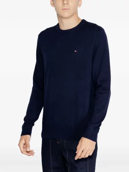 Пуловер Tommy Hilfiger бродиран с кръгло деколте синьо