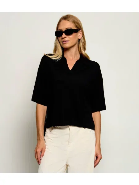 Tricou polo Allsaints de lână negru