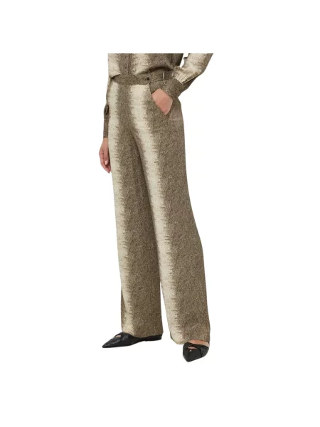 Twinset spodnie proste high waist beżowy