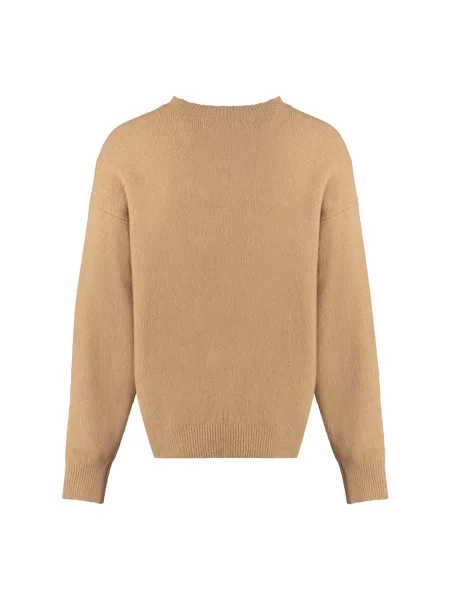 Sweter Palm Angels wełniany z okrągłym dekoltem z logo brązowy