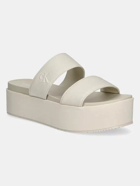 Natikači Calvin Klein Jeans FLATFORM SANDAL WEBBING IN bež