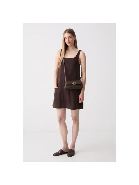 Lniana sukienka mini Marc O'polo brązowa