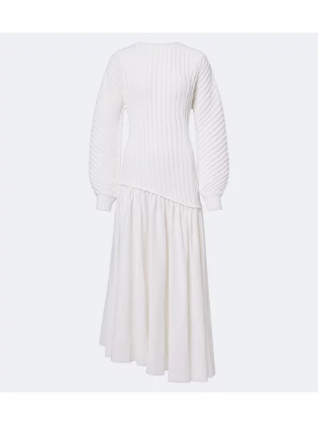 Rochie midi Bottega Veneta asimetrică alb