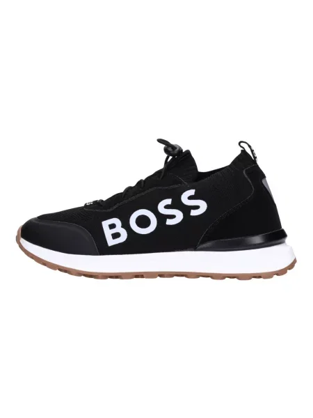 Sneakersy Boss skórzane z logo czarne