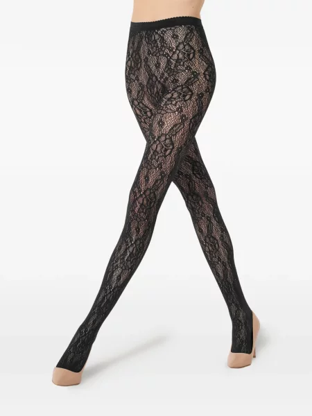 Gėlėtos tinklinės pėdkelnės Wolford juoda