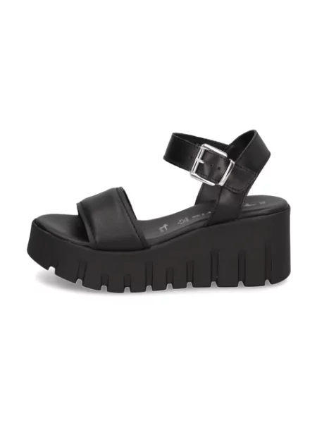 TAMARIS hladká kůže sandály na klínku černé