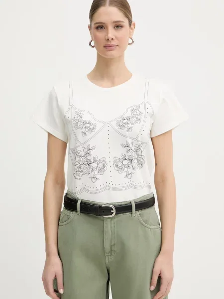 BIZUU kratka majica z bombažem BROOKE bež