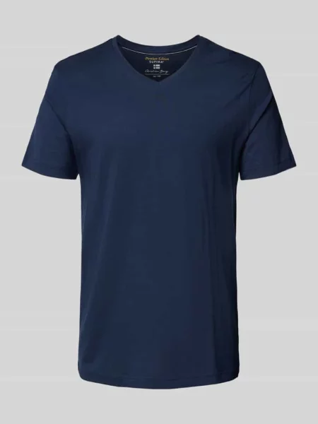 T-shirt z dekoltem w serek Christian Berg Men granatowa
