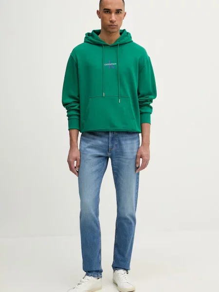 Calvin Klein Jeans pulover s kapuco bombažen zelena