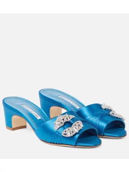 Satenaste mules Manolo Blahnik modra