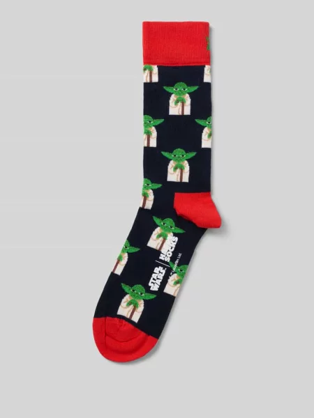Skarpety z elastycznej mieszanki bawełny z wzorem na całej powierzchni Happy Socks granatowe