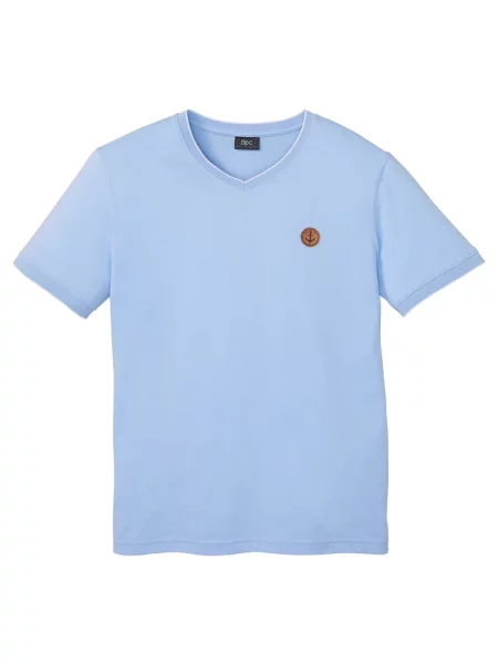 T-shirt z dekoltem w serek w optyce dwuwarstwowego niebieska