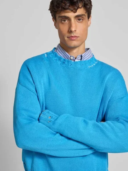 Sweter z imitacji dzianiny z efektem znoszenia Marni niebieski